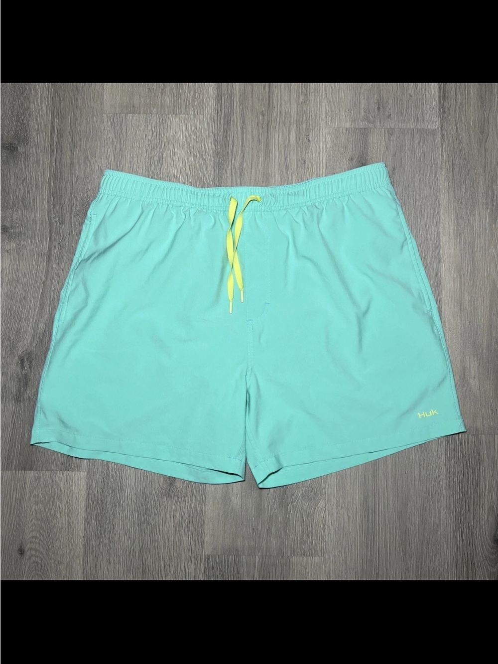 Huk Men's Aqua Swim Trunks with Yellow Drawstring